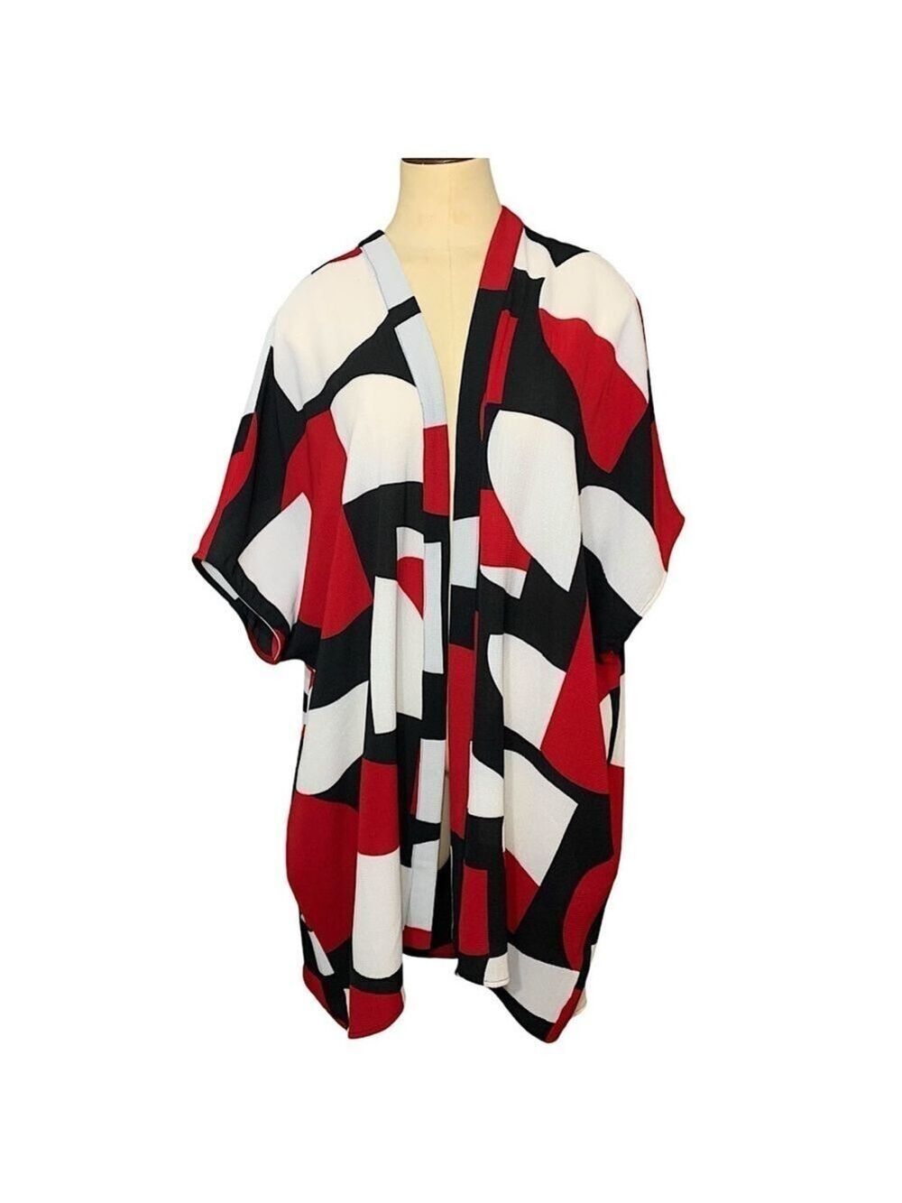 Compli K Kimono Cardigan Oversize Lagenlook Abstract Print Black Red White Sz S